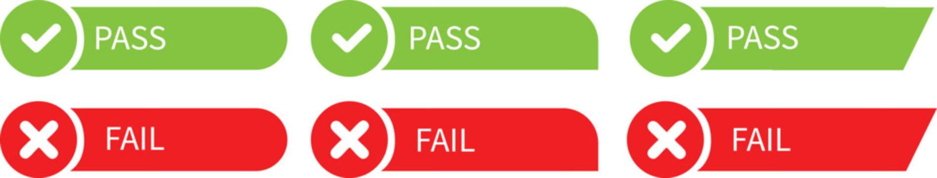 Icon Set of Passed and Failed Approval Stamp. Green Check and Red Cross Quality Control Labels Vector design