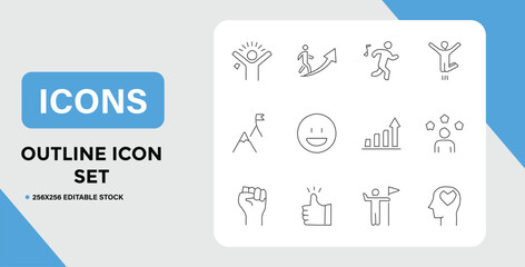 Outline Icon Set Representing Success Achievement Growth and Positive Mindset Concepts