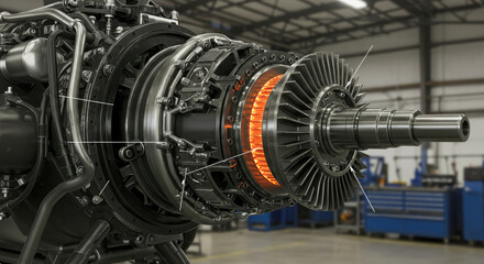 Close-up view of a jet engine component