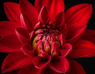 Close-up of a vibrant red, fully bloomed flower against black