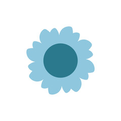 A blue abstract flower with thick petals and a bright center, suitable for decorative patterns, vector icons, and modern branding.