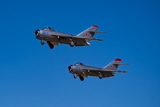 Sky Fiesta 2025 10-25-2025 Las Cruces NM USARandy Ball's FighterJets Mig 17 3 ship demonstration at the Sky Fiesta 2025 Airshow at Las Cruces Intl. Airport