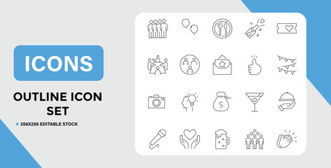 Outline Icon Set for Events Business and Celebrations with Editable Stock