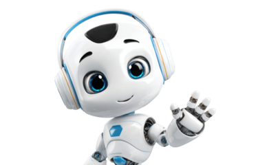 Friendly Robot: A cheerful robot with a welcoming demeanor waves hello, exuding a sense of technological warmth and approachability.