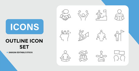 Outline Icon Set Depicting Business Concepts Success Teamwork Communication and Personal Development