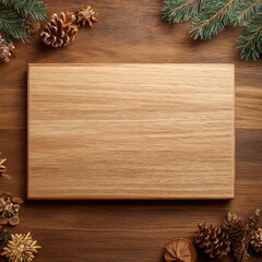 A Rustic Wooden Table Surrounded by Pine Cones and Evergreen Branches Perfect for Festive Gatherings or Seasonal Decor Ideas