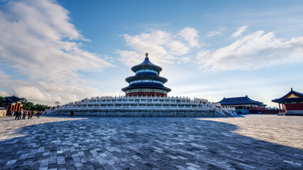 The Temple of Heaven with its magnificent multi - tiered structure under a clear blue sky