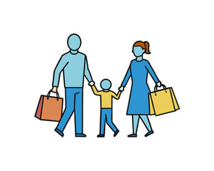 Family shopping together vector illustration isolated on white background