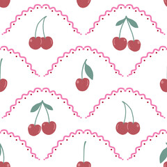 Hand Drawn Cherry Seamless Pattern on White Background