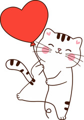 Cute cat holding red heart balloon, expressing joy and love. Perfect for Valentine Day