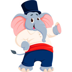 Charming Cartoon Elephant Dressed In A Top Hat Shirt Pants And Sash Performing A Dance With Joyful Expression On Transparent Background