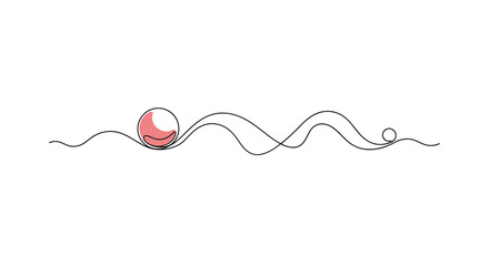 Minimalist continuous line art depicting two contrasting balls on a wavy, undulating path, symbolizing a journey or connection.