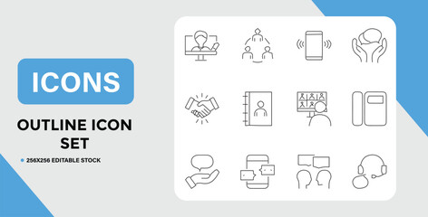 Outline Icon Set Featuring Communication Collaboration and Support Related Symbols