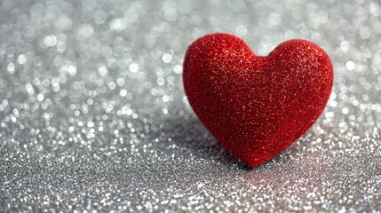 Obraz premium Red heart on sparkling glitter background for romantic valentine’s day greeting card, love celebration, and festive couple decoration