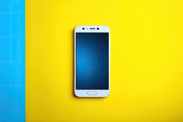 Smartphone on vibrant yellow and blue background