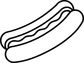 Simple Line Art Illustration of a Hot Dog with Mustard