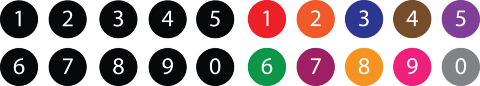 Numbers Icon Set 0 9 vector. Modern colorful numbers button set. Numbers in circle