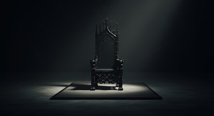 Empty square room with Royal throne. dark Gothic throne
