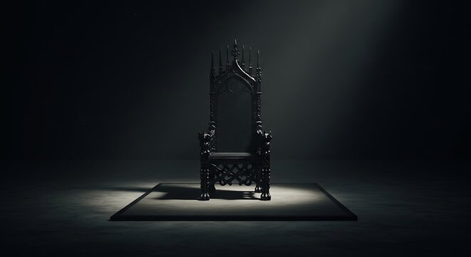 Empty square room with Royal throne. dark Gothic throne