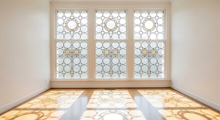 Empty square room with Window with Leaded Glass Circles
