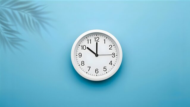 White Clock on Blue Background Minimal Modern Time Concept