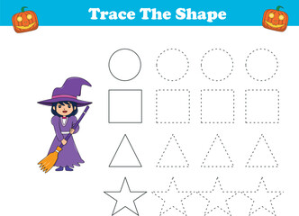Handwriting Practice. Tracing lines of different shape for kids with halloween kids. Vector Illustration