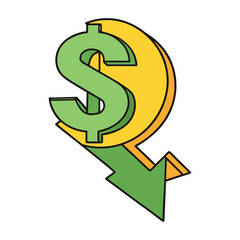 A dollar arrow symbol showing money growth and financial progress. Represents profit, rising income, business success, and upward cash flow direction.

