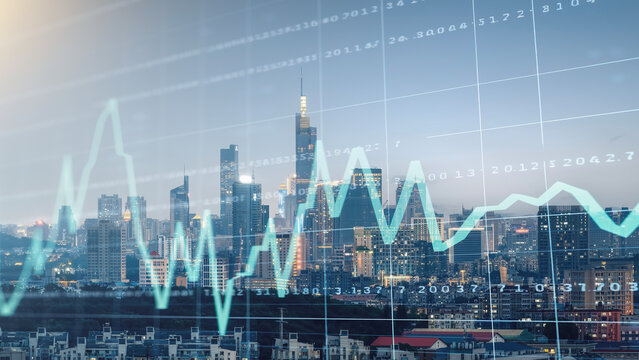 City skyline with financial graph showing economic trends - Powered by Adobe
