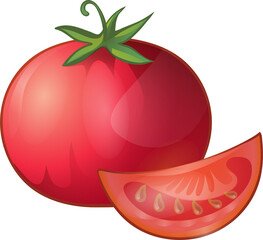 Fresh Red Tomato with Slice Isolated on White Background