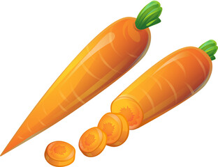 Fresh Orange Carrot with Slices Isolated on White