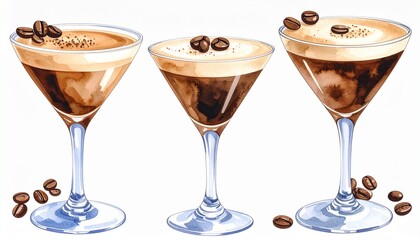Watercolor Espresso Martini Coffee Cocktails Set