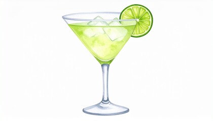 Watercolor Martini Glass with Lime Cocktail