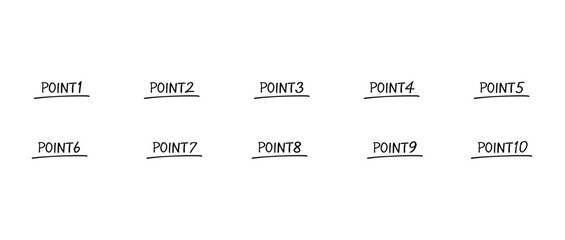 シンプルな手書きの数字セット　ポイント/point　塗りなし