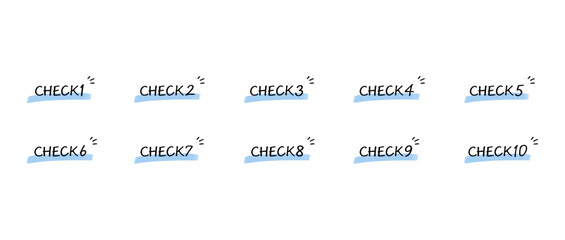 手書きの数字あしらいセット　チェック/check　水彩風塗り(グローバルカラーで色変更可能)
