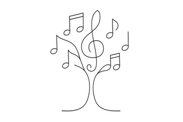 Music tree forming with treble clef and musical notes, growing sound concept, transparent background