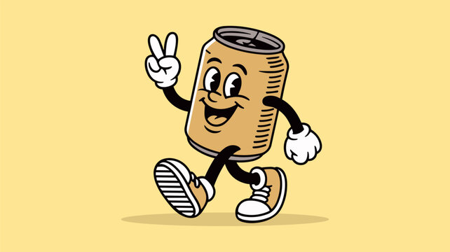 Cartoon Soda Can Character Walking and Giving Peace Sign