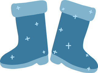 Flat Blue Winter Boots Vector Illustration