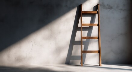Vibrant photo of a wooden ladder bathed in dramatic sunlight casting long shadows