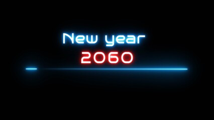 Neon glowing new year text illustration. Neon Happy new year celebration.
