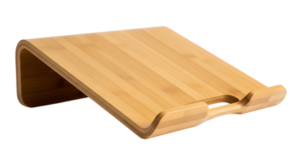 Wooden tablet stand isolated on transparent background for comfortable working