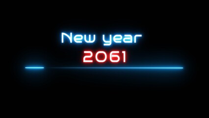 Neon glowing new year text illustration. Neon Happy new year celebration.