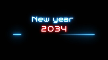 Neon glowing new year text illustration. Neon Happy new year celebration.