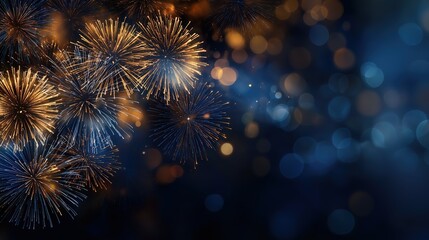 Fototapeta premium A vibrant display of fireworks lighting up the night sky, surrounded by colorful bokeh effects, creating a festive atmosphere.
