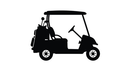 Fototapeta premium Simple black silhouette of a golf cart with clubs and steering wheel