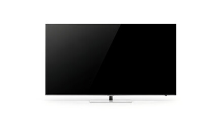 3D image Modern Flat-Screen Black TV with Thin Bezel and Metallic Stand for Home Entertainment and Product Design.