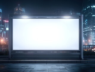 Fototapeta premium Illuminated Billboard at Night - A Blank Canvas for Urban Advertising.