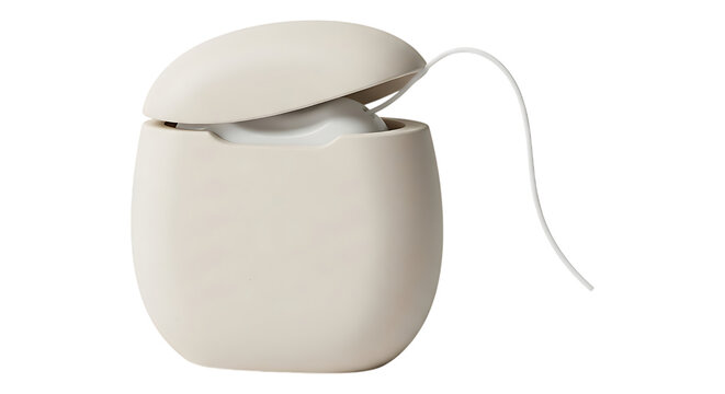 Beige dental floss container with open lid isolated on transparent background