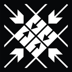 White Arrows Converging on Black Background vector