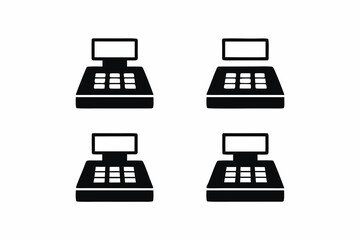 set of Cash register with sale receipt icon silhouette vector illustration isolated on white background