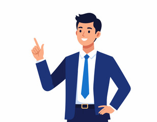 Obraz premium Businessman pointing up illustration, flat design vector character
